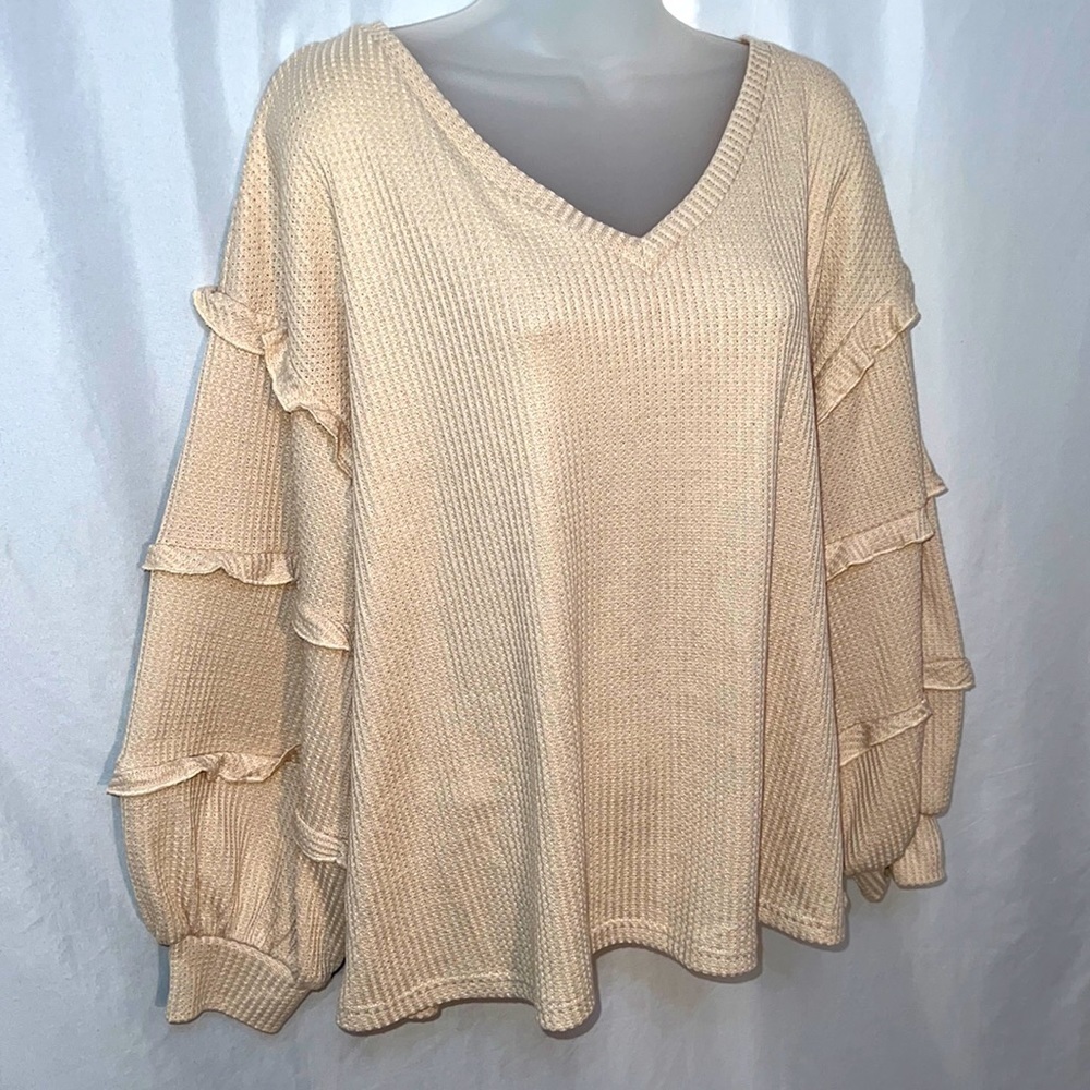 Fashion Womens Creme Long Sleeve Lightweight Shirt Long Sleeve Size L